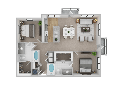 Floor plan for 2 beds, 2 baths, 1194 sqft